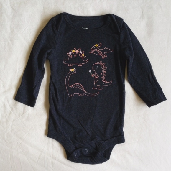 george navy blue dinosaur graphic long sleeve bodysuit diaper shirt 12 months - Picture 1 of 5